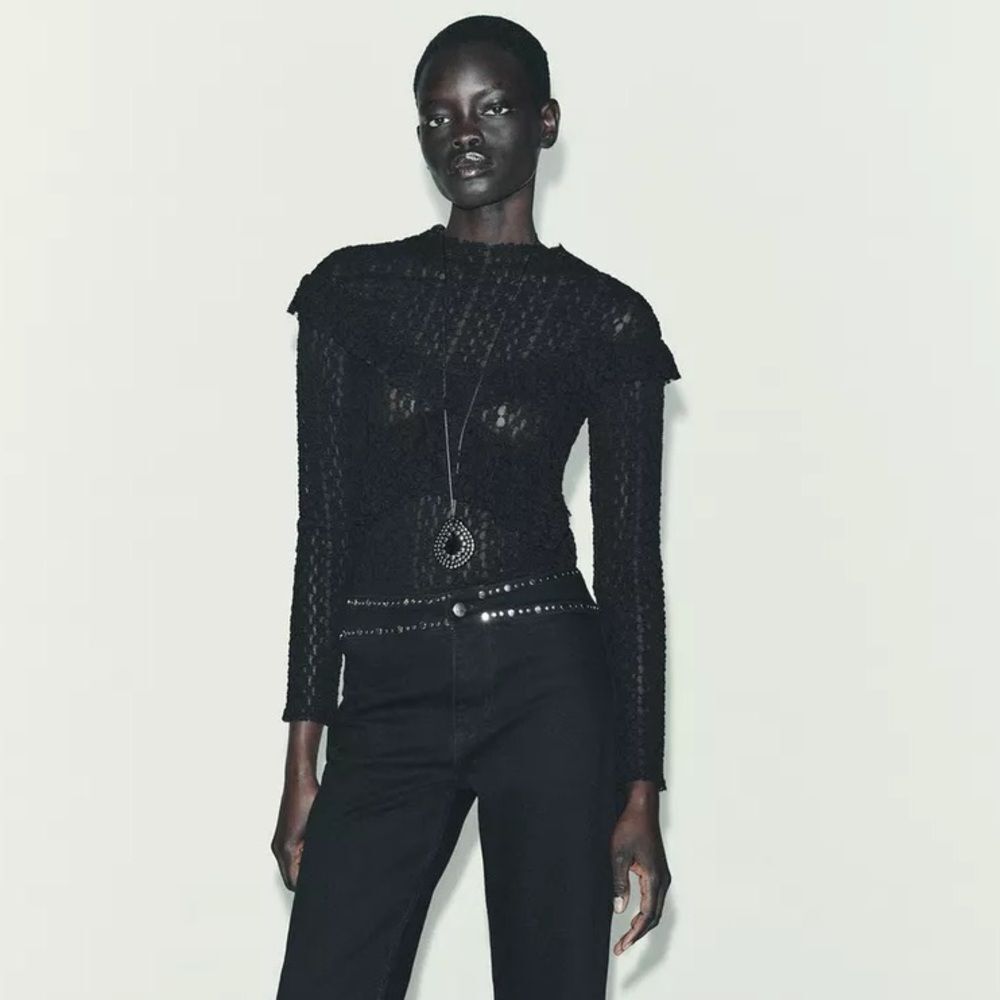 ZARA RUFFLED LACE TOP - Picture 3 of 9
